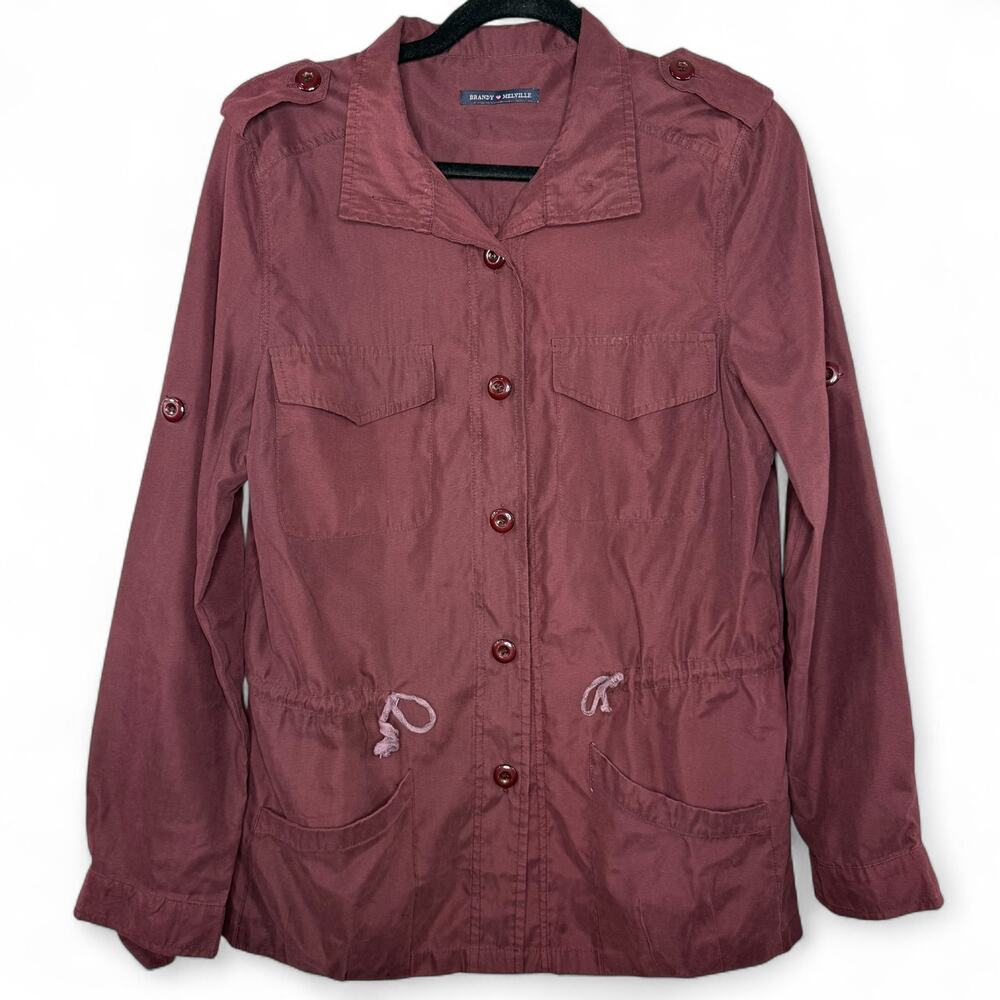 Brandy Melville Burgundy Utility Jacket Button Up Drawstring Waist Pockets S‎ M